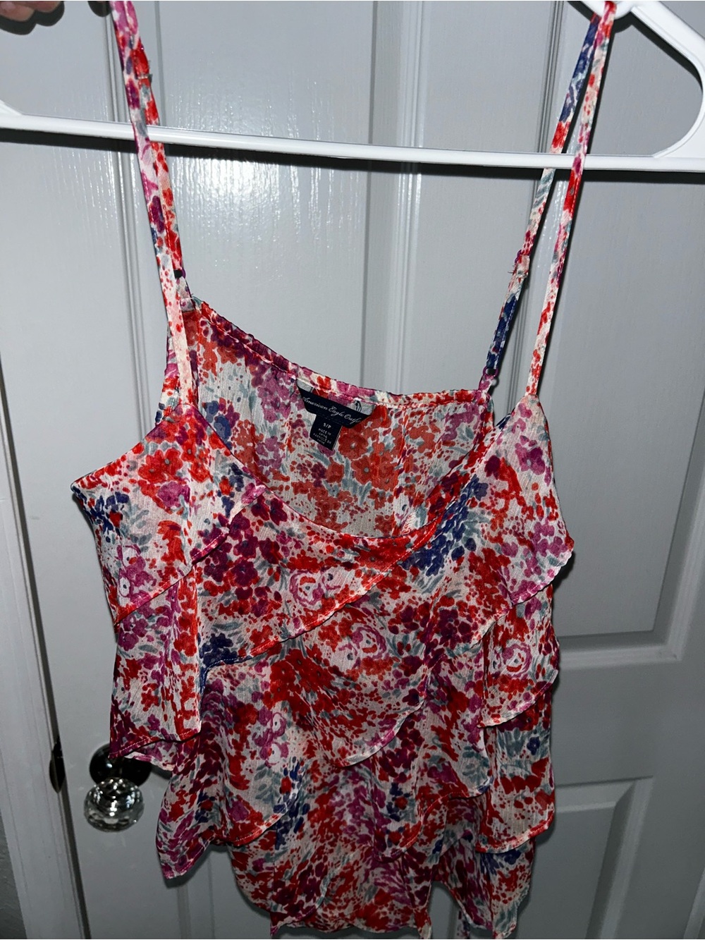 American Eagle Outfitters Floral Ruffle Cami - Red, Pink & Blue